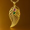 leaf-2.jpg feather of the same lineage Engraved Family Birthstone Necklace