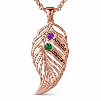 leaf-2-r.jpg feather of the same lineage Engraved Family Birthstone Necklace