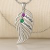 leaf-2-silver.jpg feather of the same lineage Engraved Family Birthstone Necklace