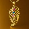 leaf-3.jpg feather of the same lineage Engraved Family Birthstone Necklace