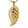 leaf-3-g.jpg feather of the same lineage Engraved Family Birthstone Necklace