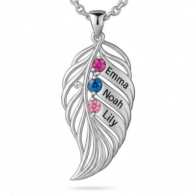 leaf-3-s.jpg feather of the same lineage Engraved Family Birthstone Necklace