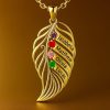 leaf-4-1.jpg feather of the same lineage Engraved Family Birthstone Necklace