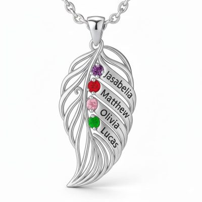 leaf-4-s.jpg feather of the same lineage Engraved Family Birthstone Necklace
