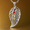 leaf-4-silver-1.jpg feather of the same lineage Engraved Family Birthstone Necklace
