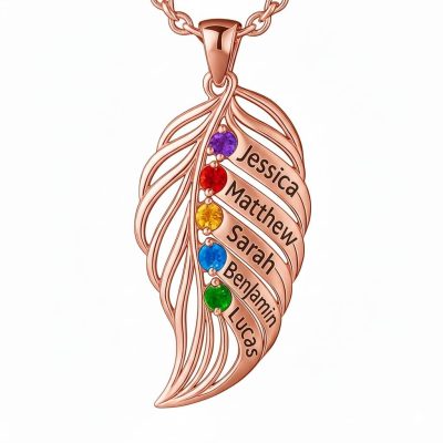leaf-5-r.jpg feather of the same lineage Engraved Family Birthstone Necklace