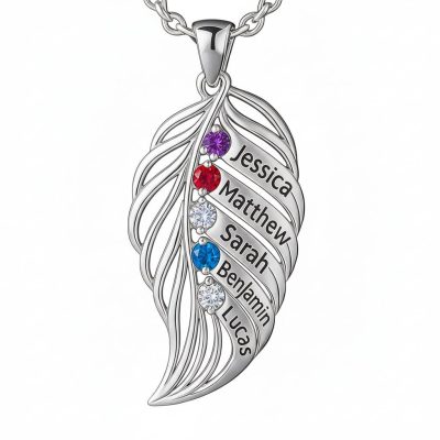 leaf-5-s.jpg feather of the same lineage Engraved Family Birthstone Necklace