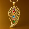 leaf-6-1.jpg feather of the same lineage Engraved Family Birthstone Necklace