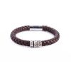 silver-brown.jpg Personalized sterling silver men Single strand thick leather bracelet